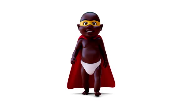 Fun 3D cartoon of an african super baby
