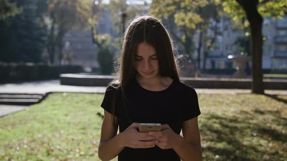 Touch Phone Sms Writing, Young Woman Girl