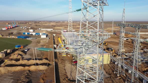 Amazing Aerial View on the Biggest Wind Power Station in Europe, Construction