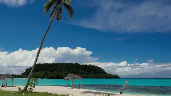 Port Orly sandy beach with palm trees, Espiritu Santo Island, Vanuatu