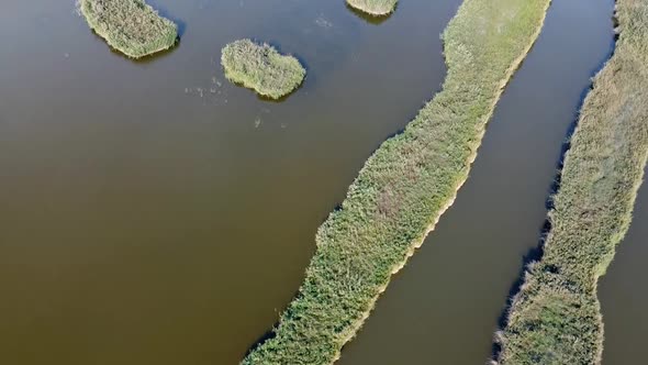 Aerial View of Water Canals of Natural Danube Delta 