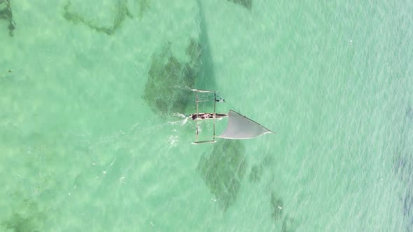 Vertical Video Boats in the Ocean Near the Coast of Zanzibar Tanzania Aerial View