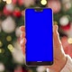 Woman in Santa Hat Using Cell Phone Mockup Blue Screen on Christmas - VideoHive Item for Sale