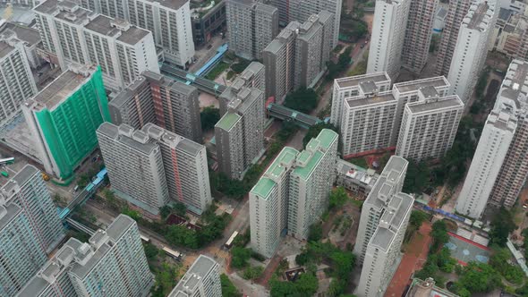 Drone fly over Hong Kong city