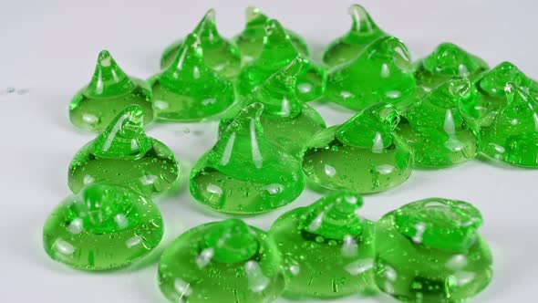 Drops Transparent Green Cosmetic Gel Fluid With Molecule Bubbles