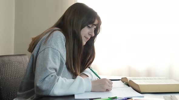 Girl Doing Homework Carefully