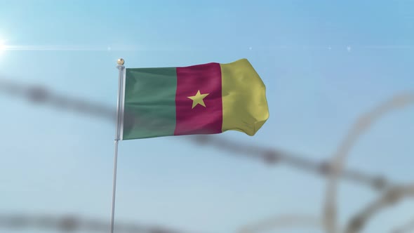 Cameroon  Flag Behind Border