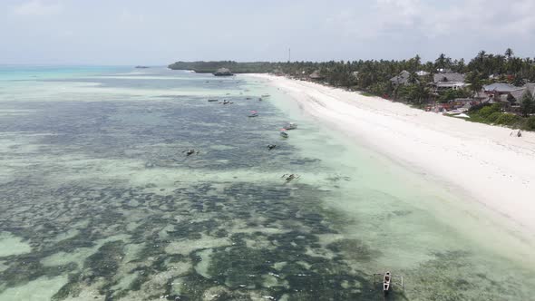 Aerial View of the Indian Ocean Near the Shore of the Island of Zanzibar Tanzania Slow Motion