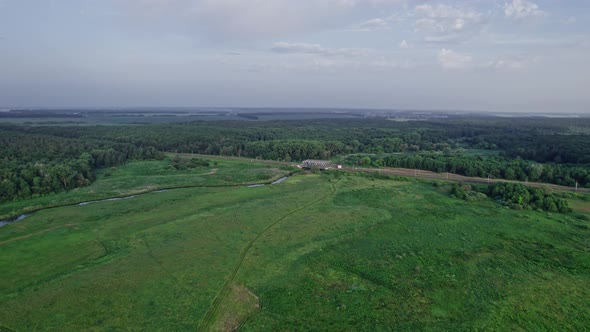 Aerial View of Railway Bridge Across the River in the Early Morning