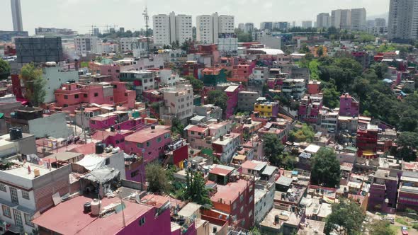 Traveling Central America, Exploring Mexico City. Pink Low-income Slum Building