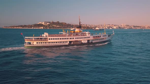 aerial tracking of cruise ship in istanbul Bosphorus 