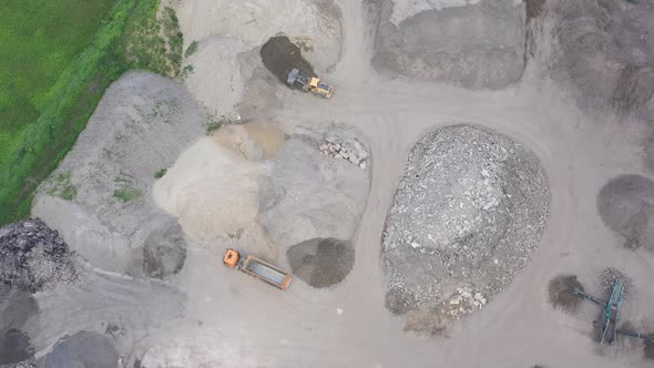 Excavator loader with backhoe works.Aerial View