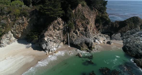 Aerial view of Water Fall McWay Falls Julia Pfeiffer Burns Park Big Sur California