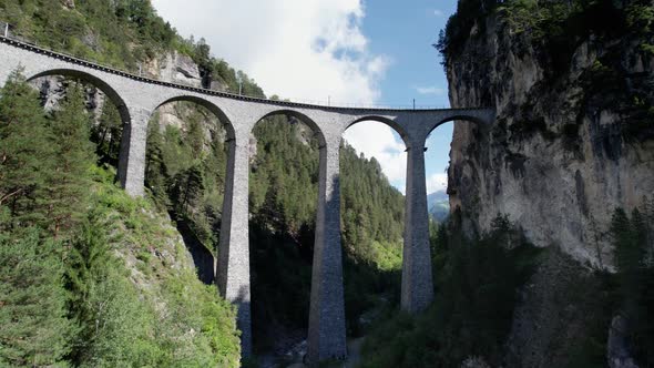 Aerial View of the Landwasser Viaduct in the Swiss Alps at Summer