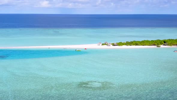 Drone seascape of exotic coast beach break by water and sand background