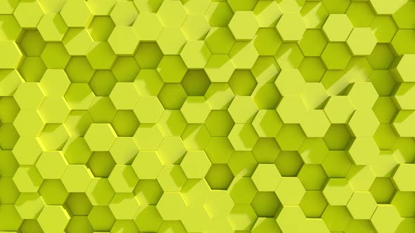 Lightweight, minimal, clean, moving hexagonal yellow mesh wall with shadows.