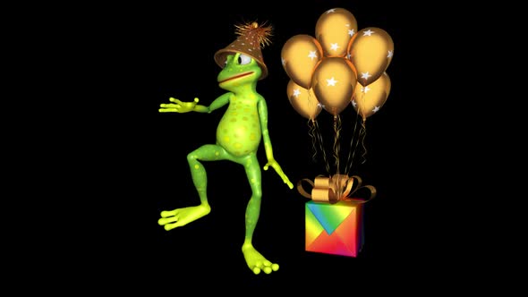 Frog Dancing Gift Balloons Looped Alpha Channel