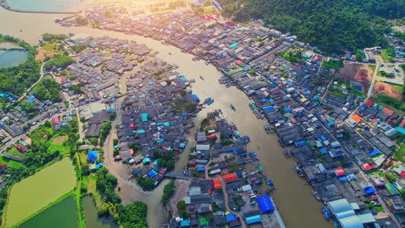 An aerial view from a drone flying over Pak Nam Chumphon