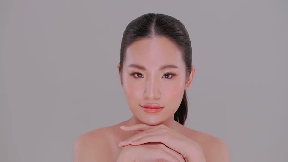 Portrait of attractive girl with soft make-up and white skin.