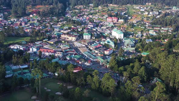 Aerial view of Nuwara Eliya, a small town in Sri Lanka.