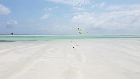 Kitesurfing Near the Shore of Zanzibar Tanzania