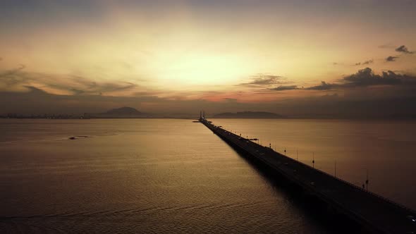 Silhouette Penang Bridge traffic