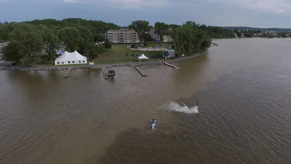 aerial flyboard guy on the river 4k