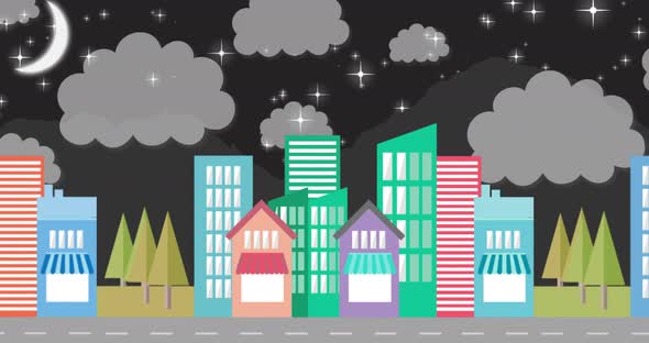 Cityscape moving against night sky in background alt