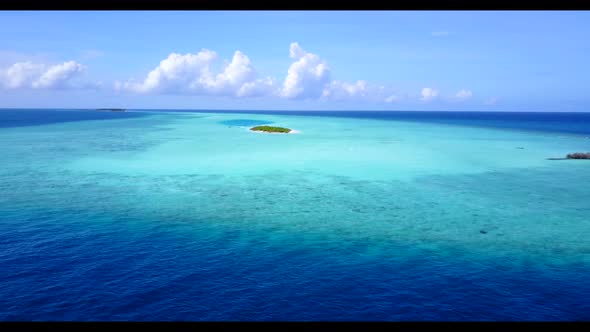 Aerial drone seascape of relaxing coastline beach vacation by clear sea with clean sandy background 