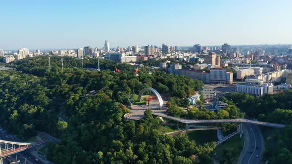 Drone Footage Aerial View of Friendship of Nations Arch in Kiev, Ukraine