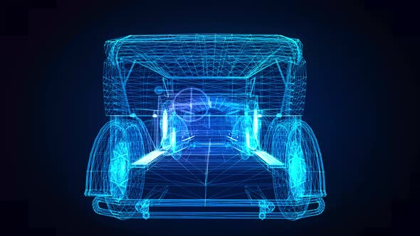 3d Model Retro Car in Motion Lines and Points Connected to Form alt