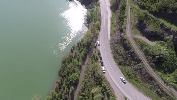 Aerial Lake Shore and Road