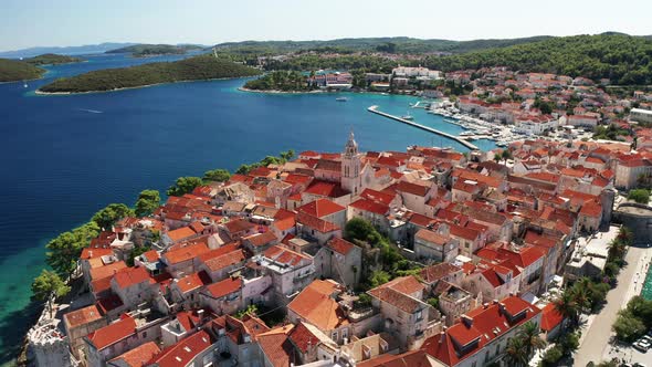 Aerial View of Korcula Old Town on Korcula Island Croatia