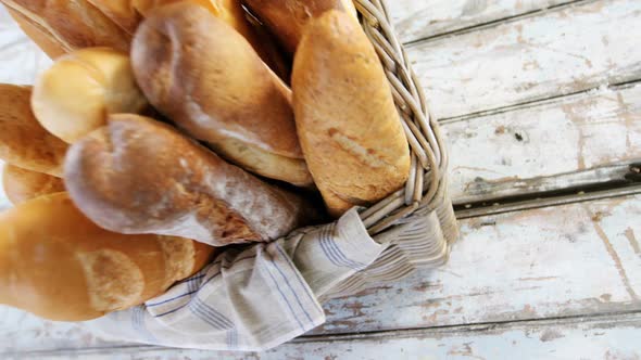 Close-up of baguettes in basket