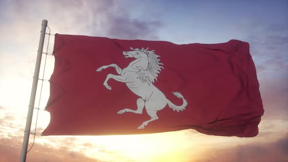 Kent Flag England Waving in the Wind Sky and Sun Background