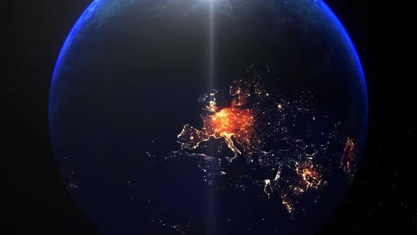 Realistic Earth Night Zoom Out Clouds Europe France Paris alt