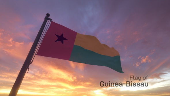 Guinea-Bissau Flag on a Flagpole V3