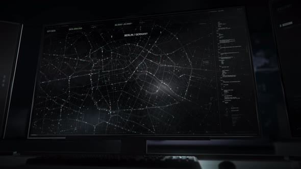 Satellite Analysis Control Interface Examines City Traffic On Digital Map alt