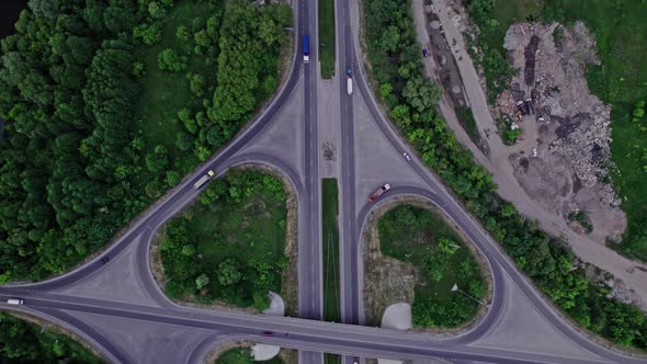 Aerial View of a Highway Intersection with a Cloverleaf