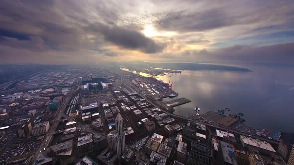 Time lapse overlooking Centurylink and Safeco Field towar Harbor Island in Seatle