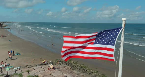 Aerial of Surfside beach in Lake Jackson, Texas in the Gulf of Mexico