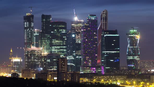 Skyscrapers International Business Center City Day To Night Timelapse  Moscow Russia