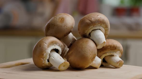 Champignons Mushrooms Wooden Board Kitchen