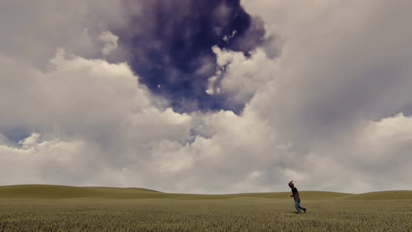 4K Boy Plane and Clouds Surrealist Scene