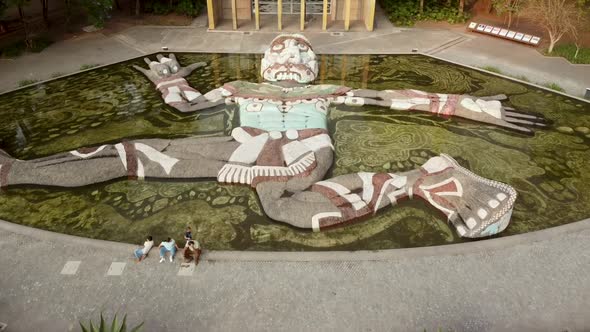 Fountain "Tlaloc" designed by Diego Rivera, view from above. Chapultepec, Mexico city. "Carcamo de D