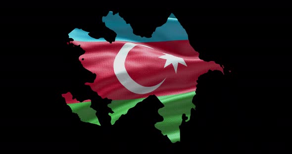 Azerbaijan national flag background with country shape outline. Alpha channel animation