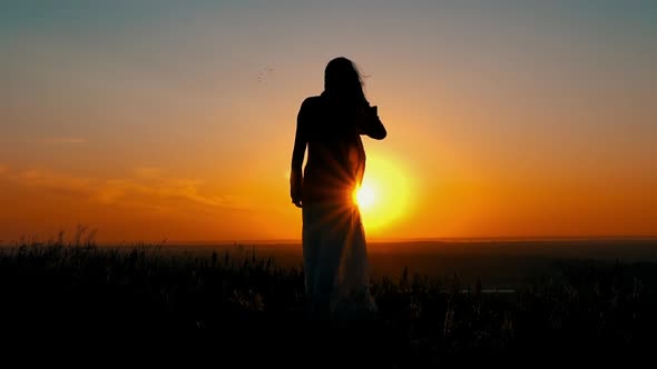 Back View Happy Woman at Sunrise Joy Sunrise