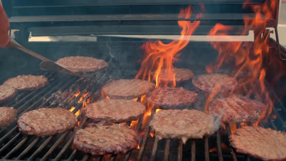 American Barbecue Food on Hot Grill with Fire