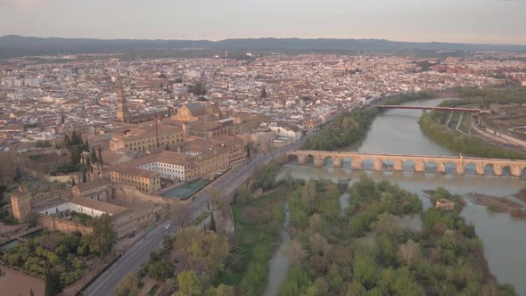 Aerial view of Cordoba with Puente Romano