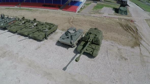 Aerial view of the tanks and armoured vehicles
